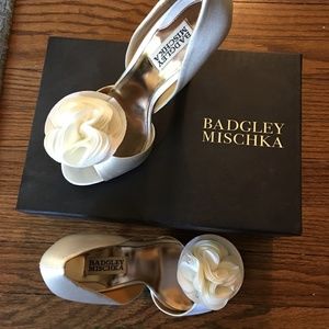 White Satin Badgley MIschka Pumps